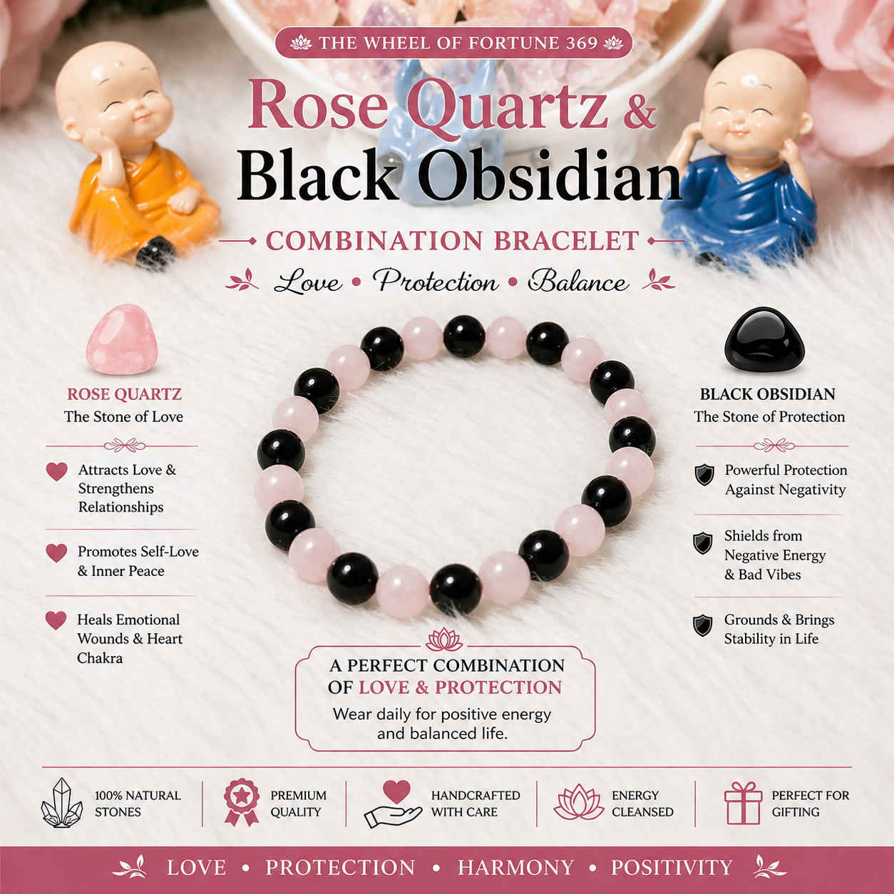 Rose Quartz nd Black Obsidian Bracelet