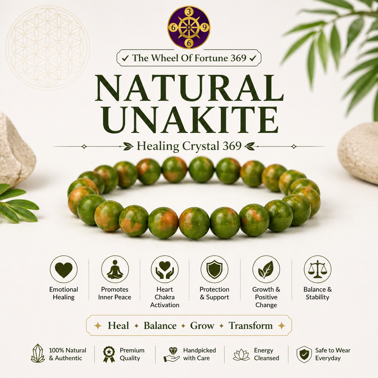 Natural Unakite Bracelet – Emotional Healing | Heart Chakra | Relationship Support