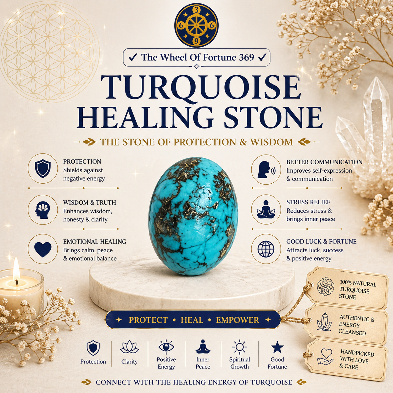 Turquoise stone Believed to bring fortune, prosperity, and career growth