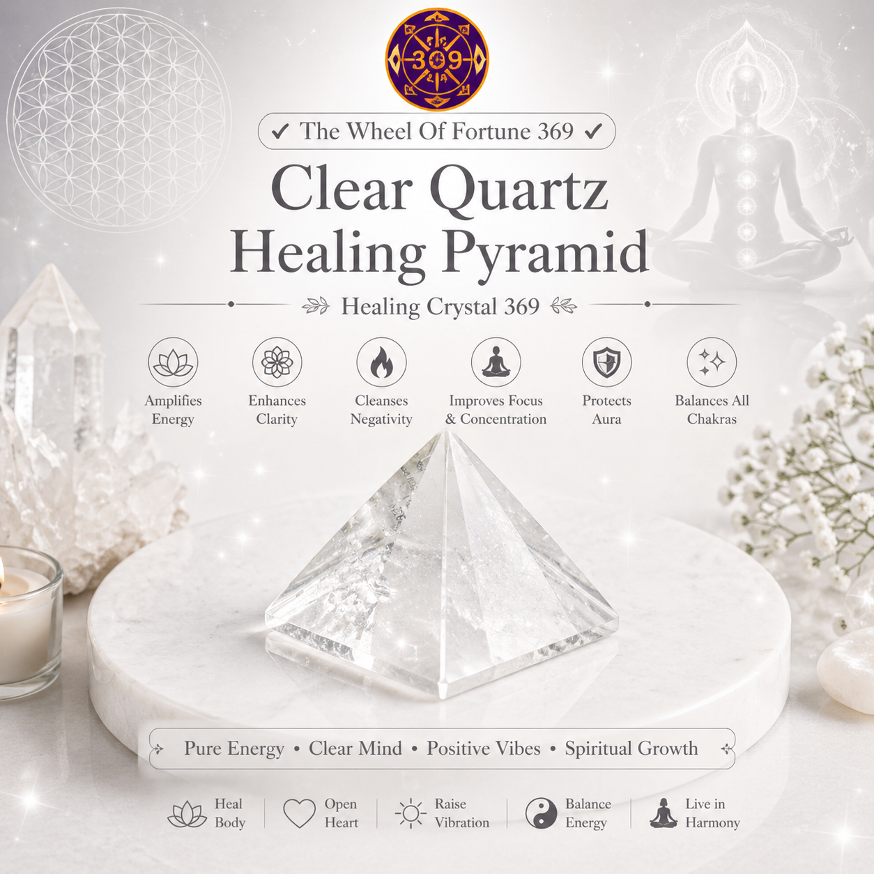 “Master Healer” Clear Quartz Pyramid